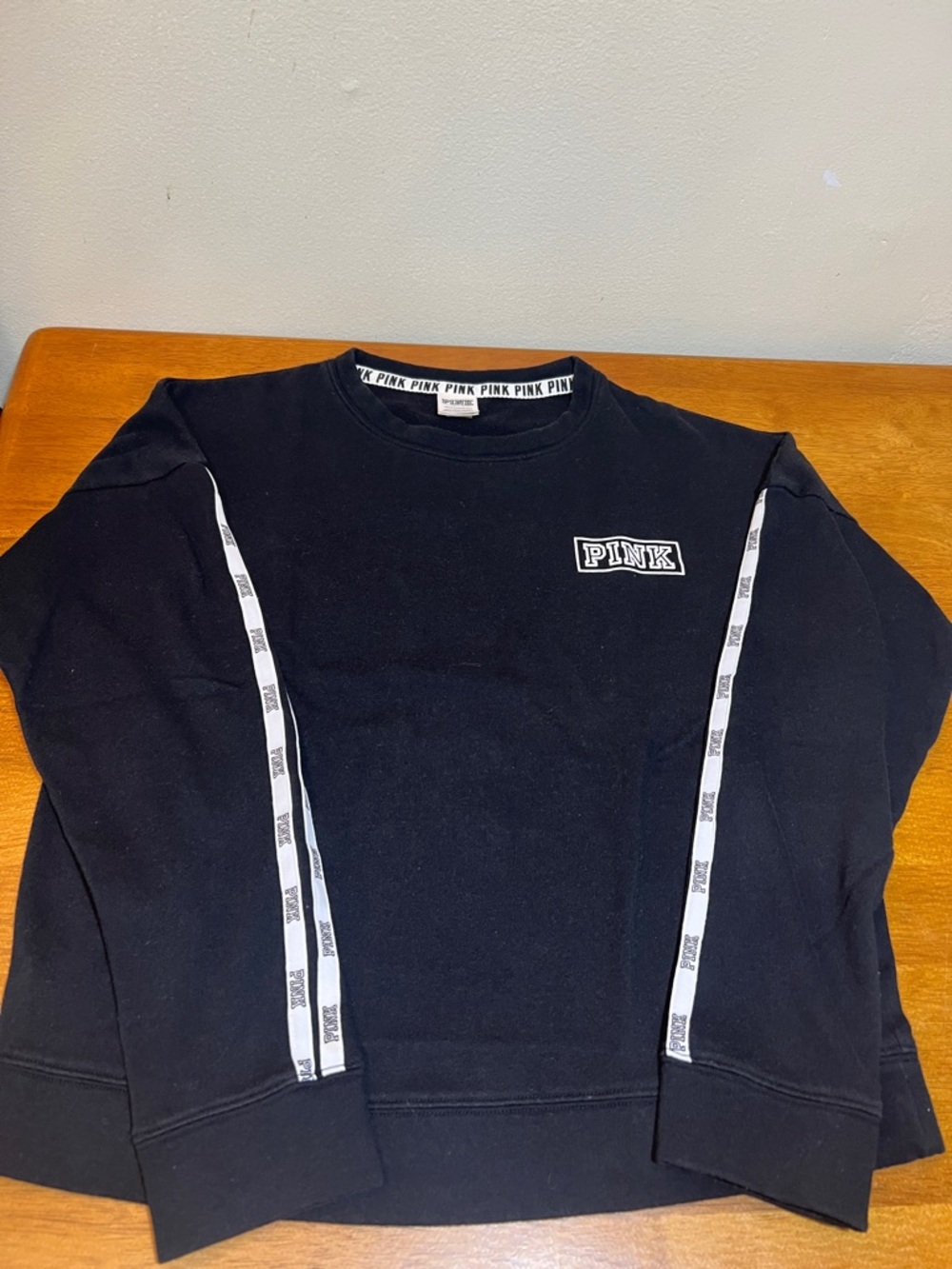 PINK Black Sweatshirt with White Logo Trim Size XS